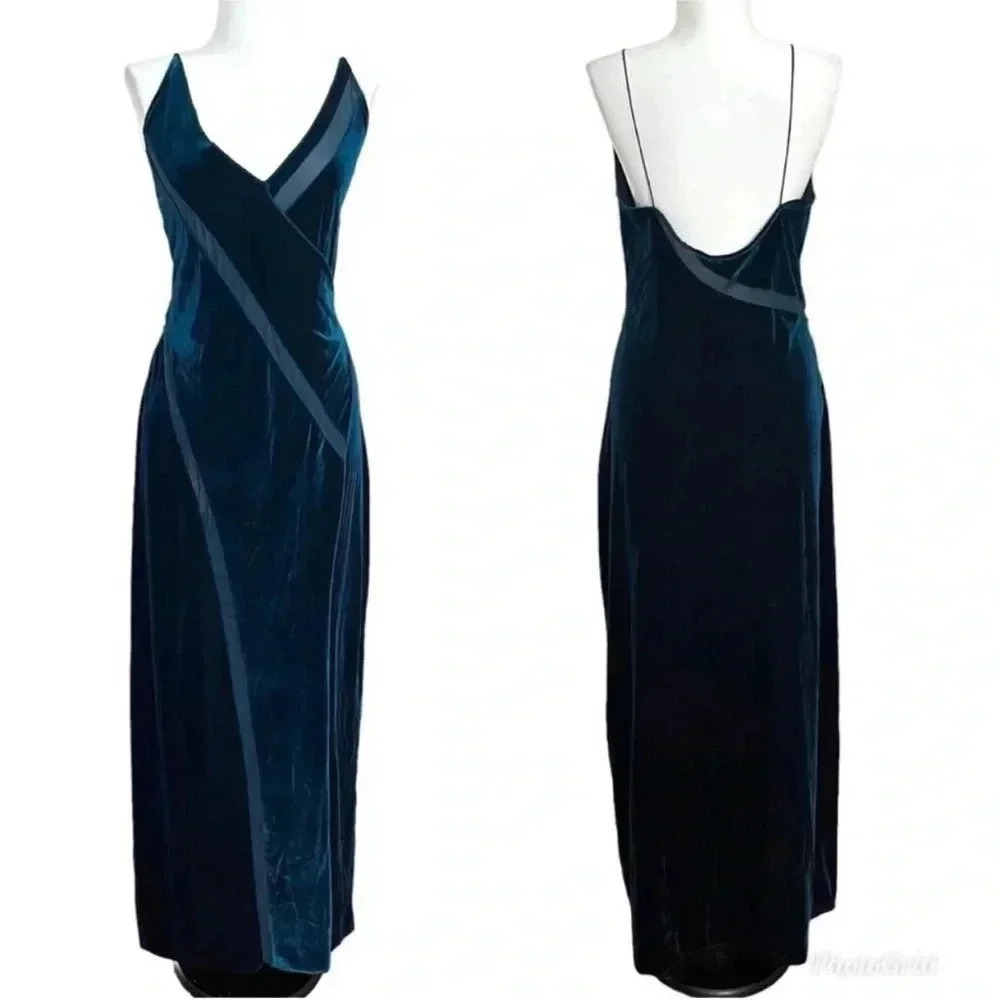 Free People Spliced Velvet Slip Dress Dark Green Size L Boho - Picture 9 of 16